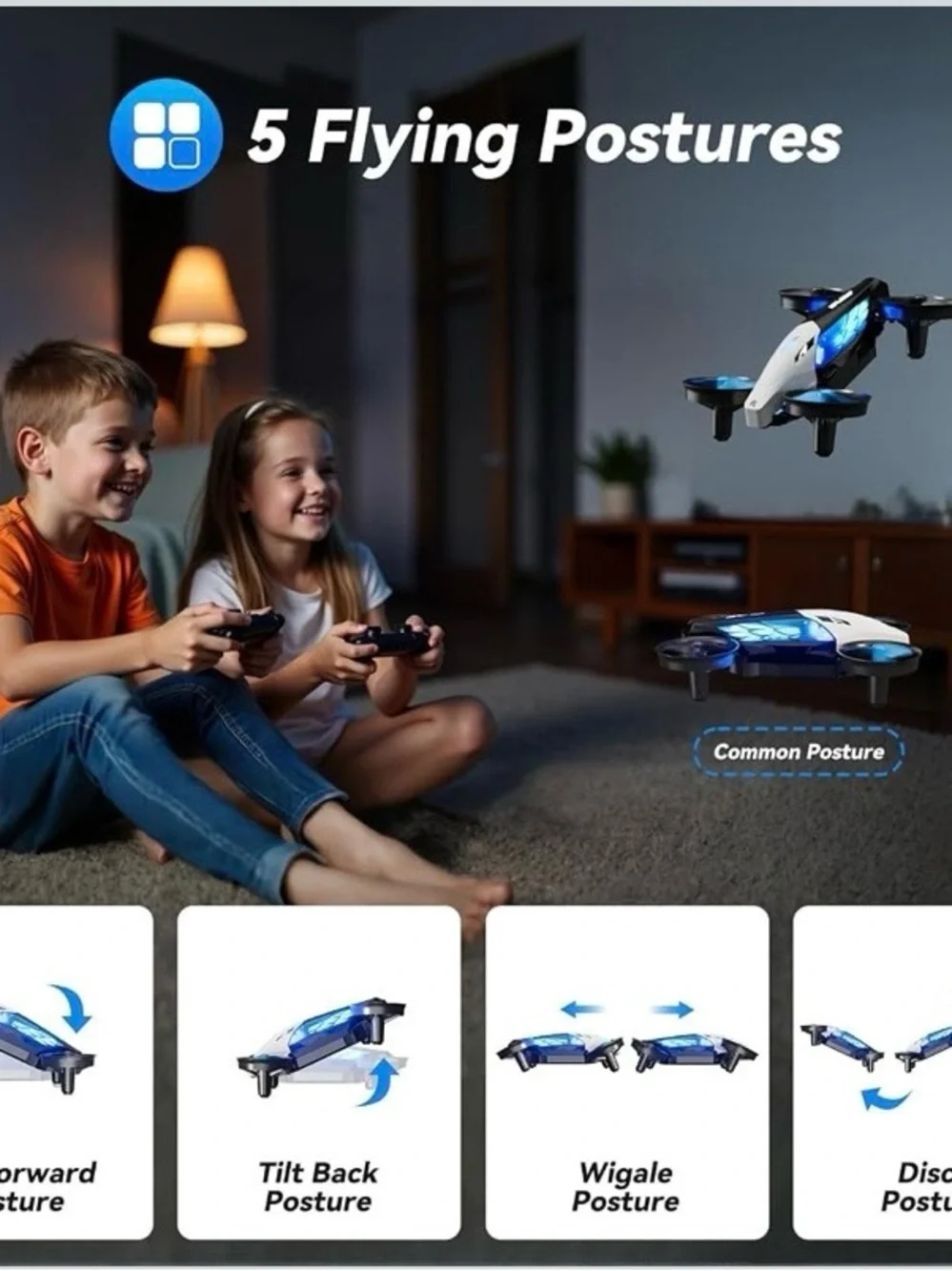 NEW - 2-in-1 Drones for Kids 8-12 with 7+2 Light Modes, 5 Flying Postures, Mini